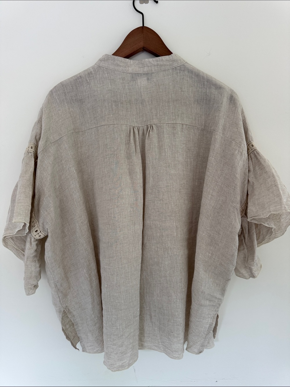 Natural Linen Crochet-Trim Peasant Blouse - Picture 5 of 7